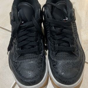 Nike Air Jordan 4 SE Lace Up Laser Basketball Shoes Black C12970-001 size 4.5Y